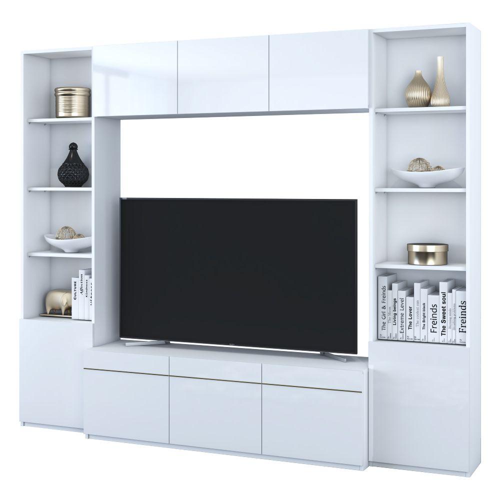 ชุดตู้วางทีวี+ตู้แขวนผนัง+2 ตู้สูง รุ่นบลัง ขนาด 260 ซม. - สีขาว