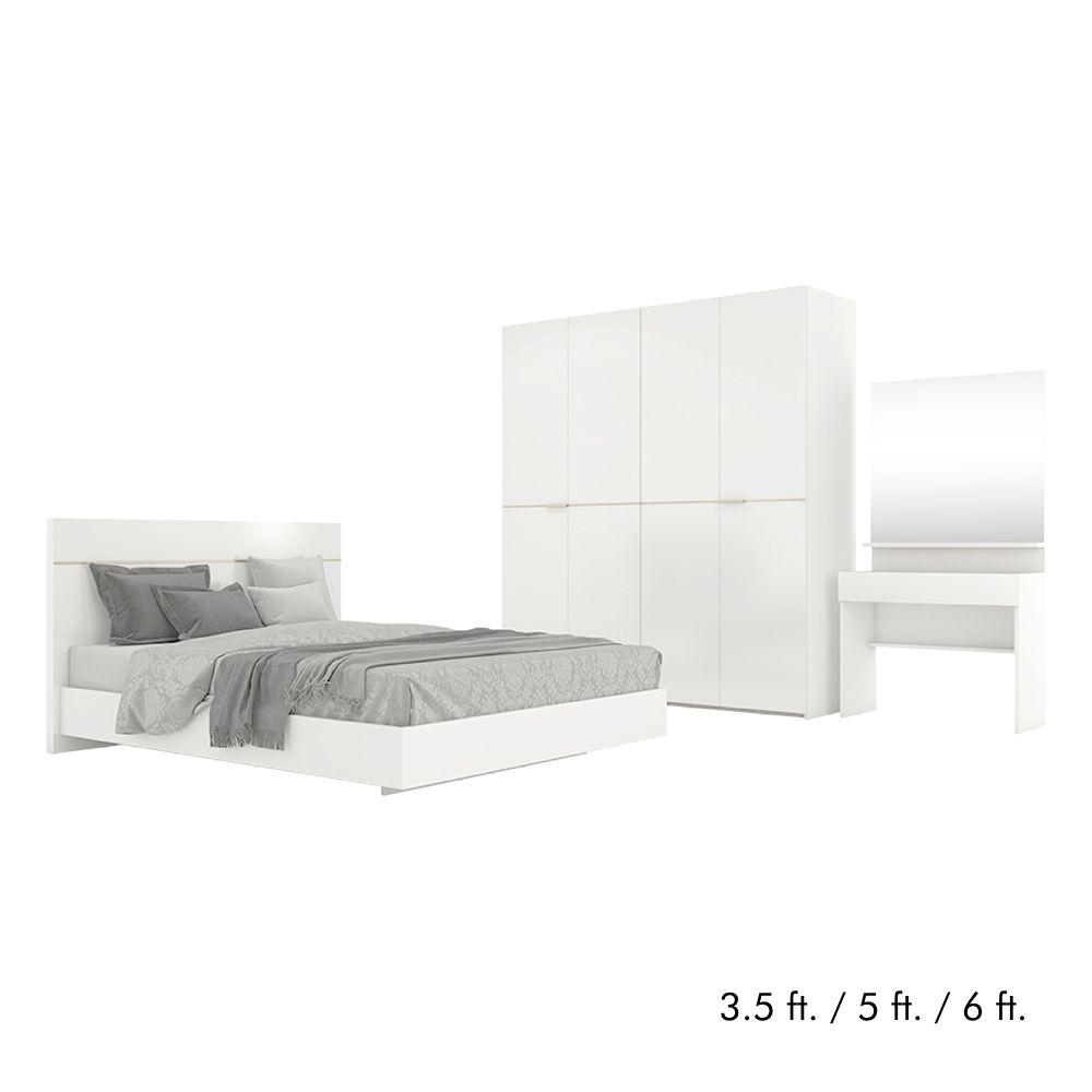 ชุดห้องนอน รุ่นบลัง (เตียง, ตู้เสื้อผ้า 4 บาน, โต๊ะเครื่องแป้ง) - สีขาว