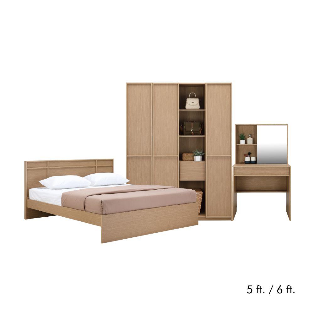 ชุดห้องนอน รุ่นฟุกุโอกะ (เตียง, ตู้เสื้อผ้า, โต๊ะเครื่องแป้ง) - สีโตเกียว โอ๊ค