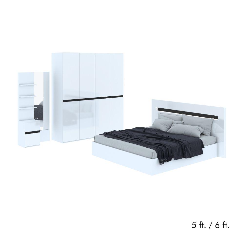 ชุดห้องนอน รุ่นอิลลูชั่น พลัส (เตียงนอน, ตู้เสื้อผ้า 4 บาน, โต๊ะเครื่องแป้ง) - สีขาว