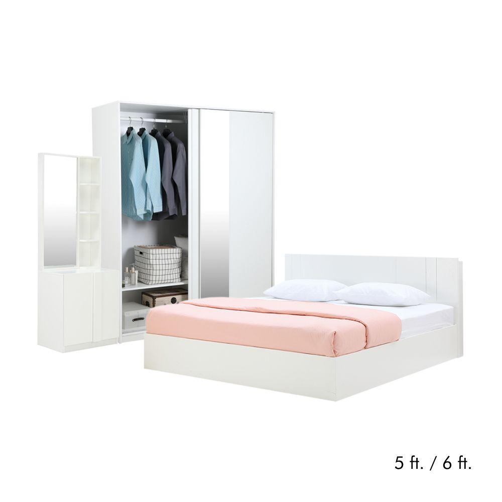 ชุดห้องนอน รุ่นเมโลเดียน+วีโต้ (เตียง, ตู้บานสไลด์, โต๊ะเครื่องแป้งแบบยืน) - สีขาว
