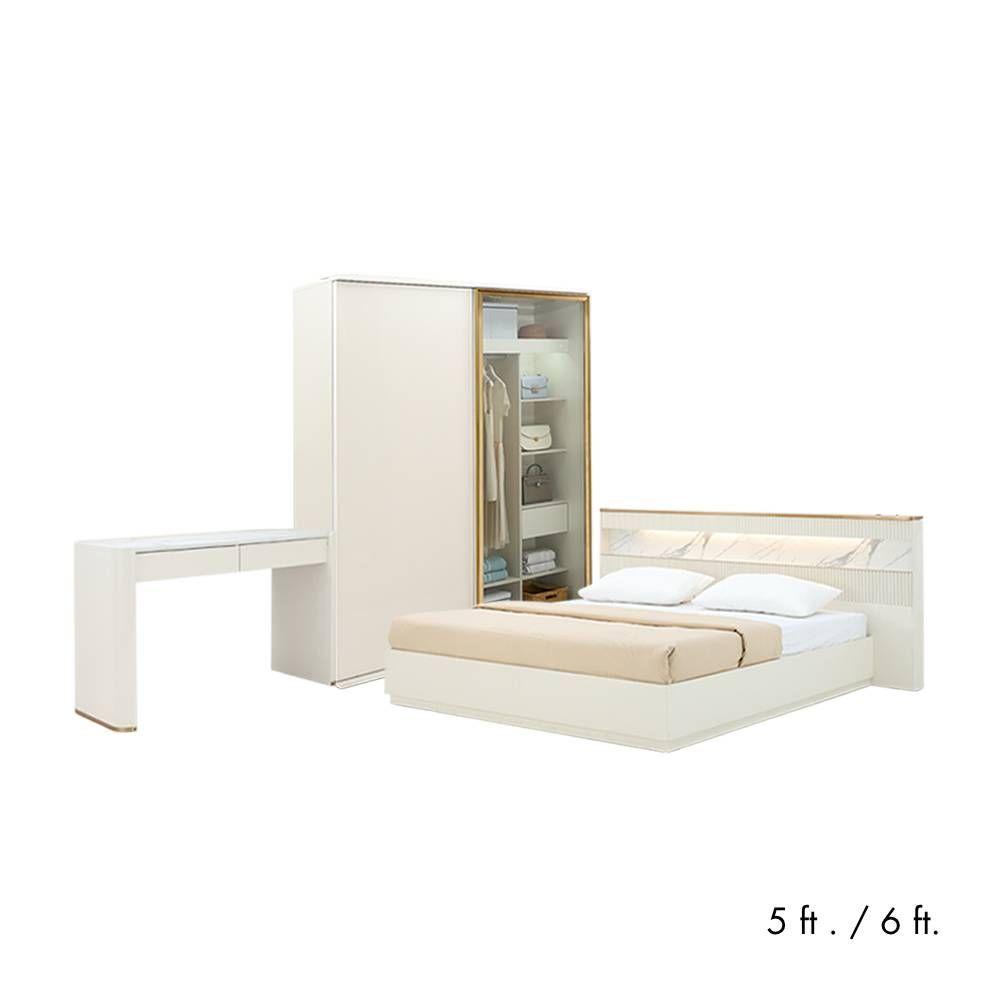ชุดห้องนอน รุ่นปิกัสโซ+แมกก้า (เตียง, ตู้บานสไลด์ 180 ซม., โต๊ะเครื่องแป้ง)- สีขาวงาช้าง