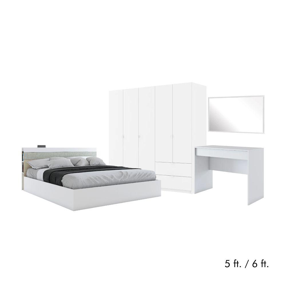 ชุดห้องนอน รุ่นออกาโน่+วิต้า (เตียง, ตู้เสื้อผ้า 5 บาน, โต๊ะเครื่องเเป้ง, กระจกเงา) - สีขาว