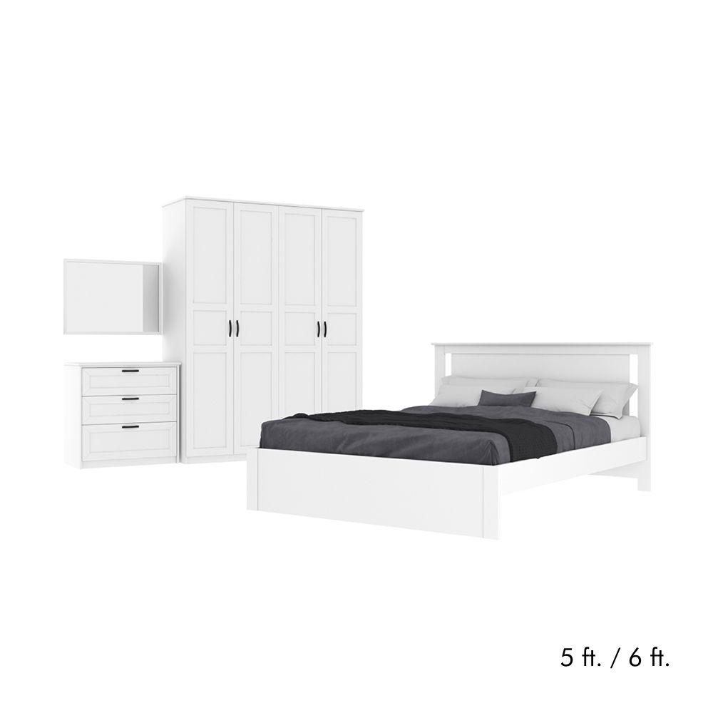 ชุดห้องนอน รุ่นโรม (เตียง, ตู้เสื้อผ้า 4 บาน, ตู้ 3 ลิ้นชัก, กระจกเงา) - สีขาว