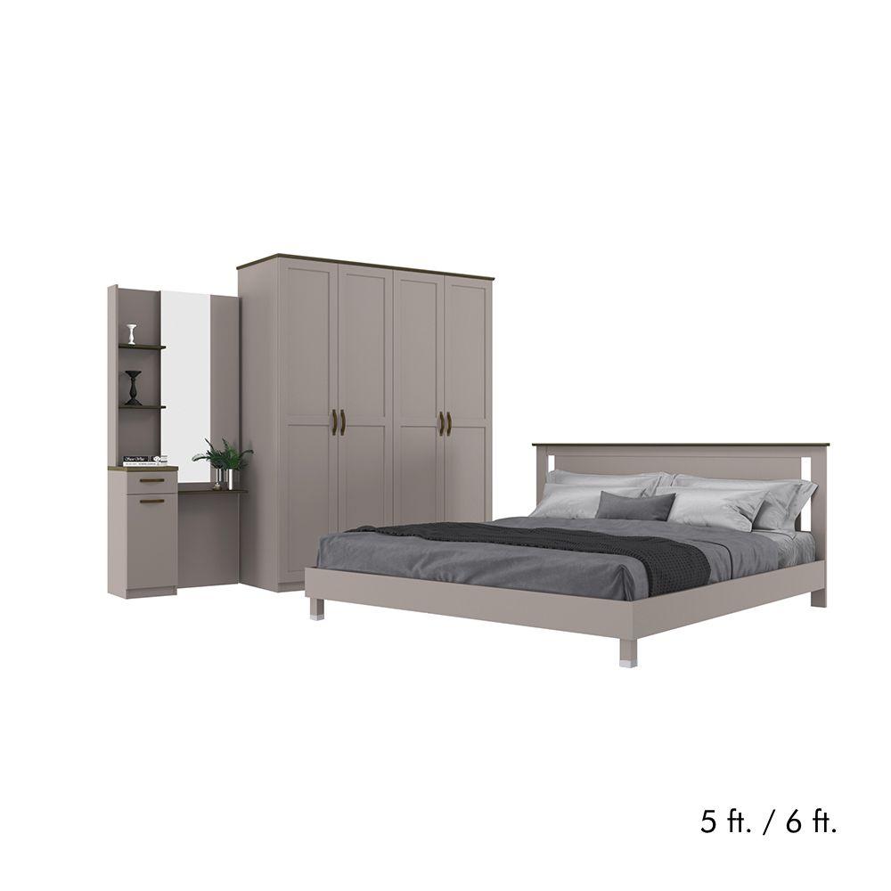 ชุดห้องนอน รุ่นโรม (เตียง, ตู้เสื้อผ้า 4 บาน, โต๊ะเครื่องแป้ง) - สีโอวัลติน/เฮเซล วอลนัท